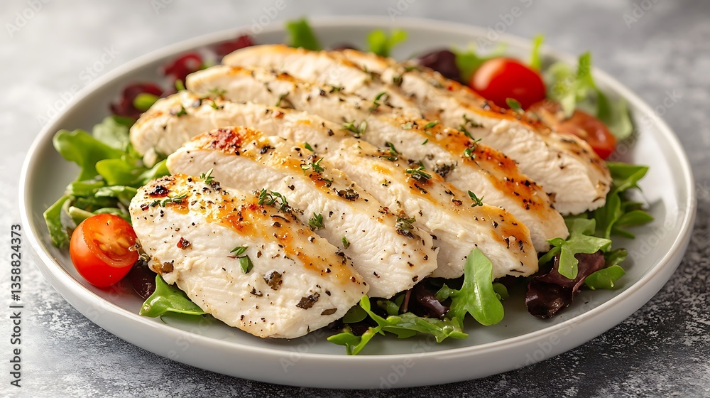Sliced Grilled Chicken Breast Salad on Plate. Sliced Grilled Chicken Breast Salad on Plate.