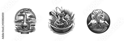 Hand-Drawn Vintage Laboratory Illustrations with Alchemical Elements