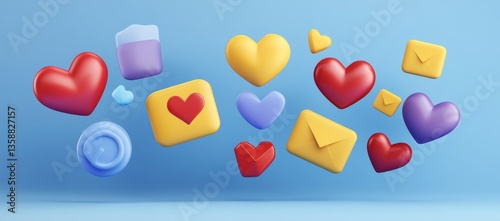 Wallpaper Mural A blue background with many hearts and letters flying around Torontodigital.ca