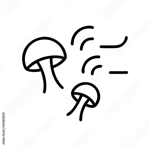 Fungi releasing spores in the air against a minimalist background  