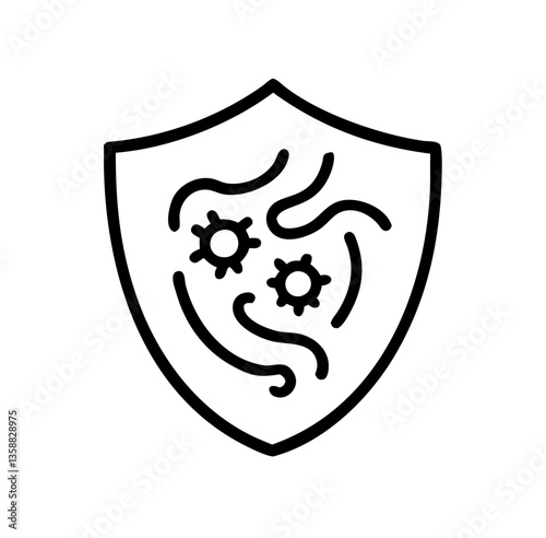 Microlife shield icon depicting microbes and protection design  