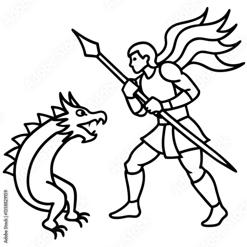 Rpg fantasy warrior battling a dragon