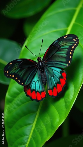 Vibrant Australian Richmond Birdwing Butterfly perched on a green leaf,  wildlife,  butterfly