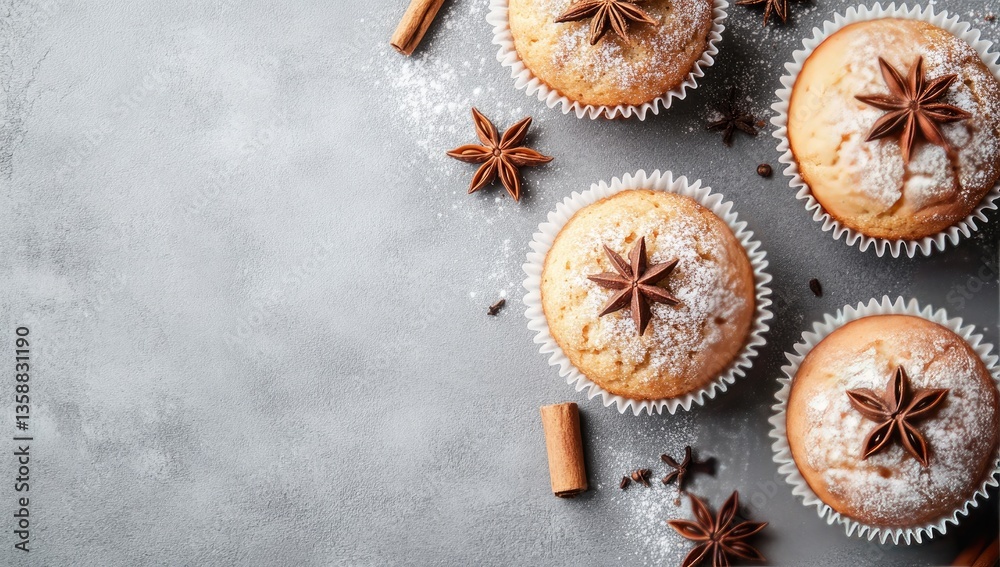 Spiced muffins topped with star anise Spiced muffins topped with star anise