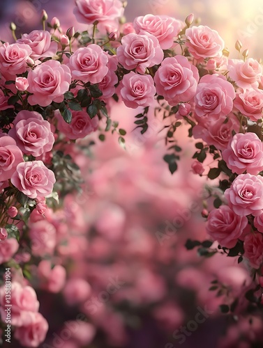 Beautiful soft pink rose arch abundant in delicate and fresh blooms