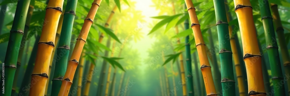 Naklejka premium Vibrant colored bamboo stems forming a unique background, background, yellow