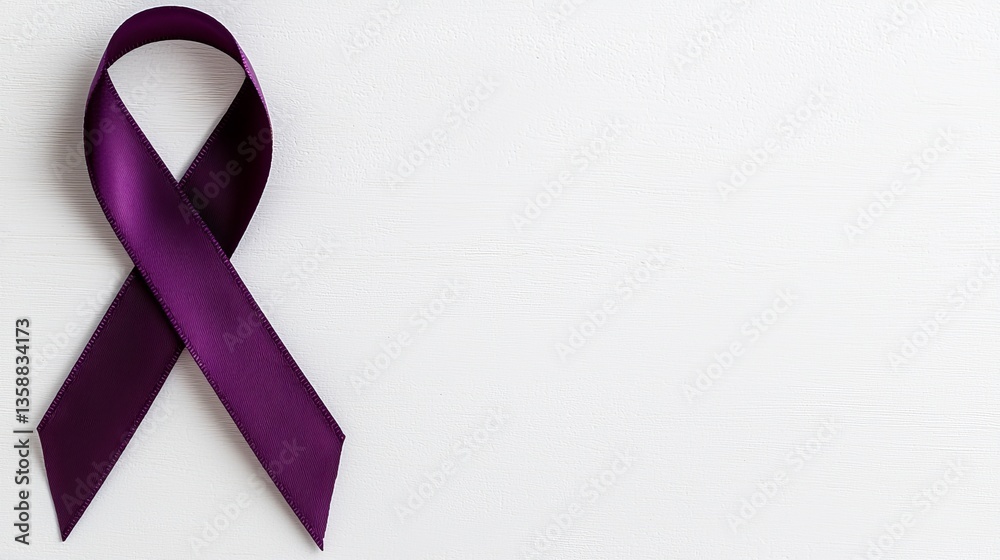 Purple Ribbon on White Background Symbol of Awareness and Support Purple Ribbon on White Background Symbol of Awareness and Support