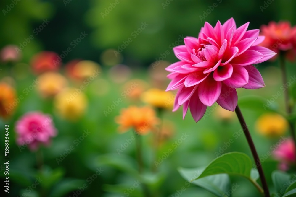 Obraz premium Vibrant dahlia flowers blooming in a tranquil garden in Washington, USA, dahlia, garden