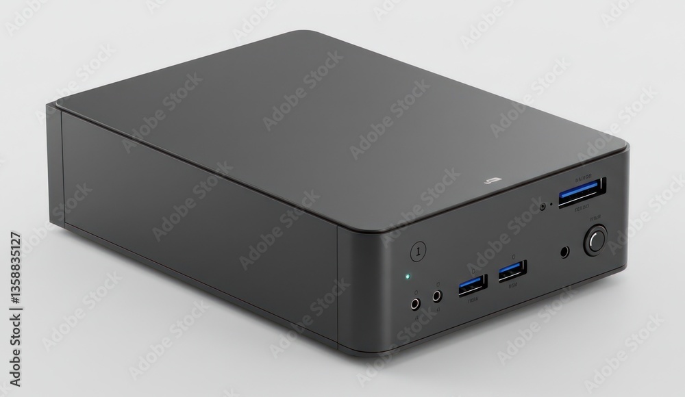 Obraz premium A sleek, minimalist gray mini PC on a plain background,