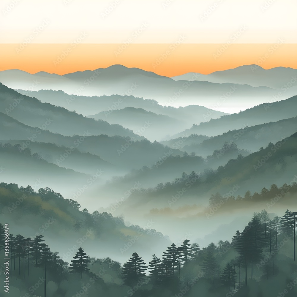 Obraz premium Misty Mountain Sunrise Landscape