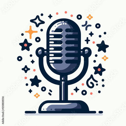 Professional Audio Communication Microphone Vector Illustration