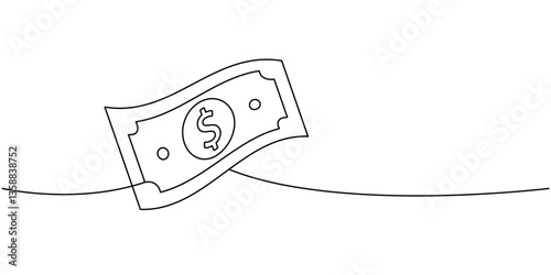 Cash money one line continuous drawing. Money investment and online payment service. Vector illustration.