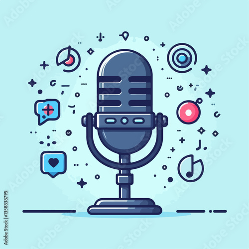 Professional Audio Communication Microphone Vector Illustration