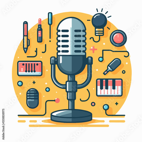 Professional Audio Communication Microphone Vector Illustration