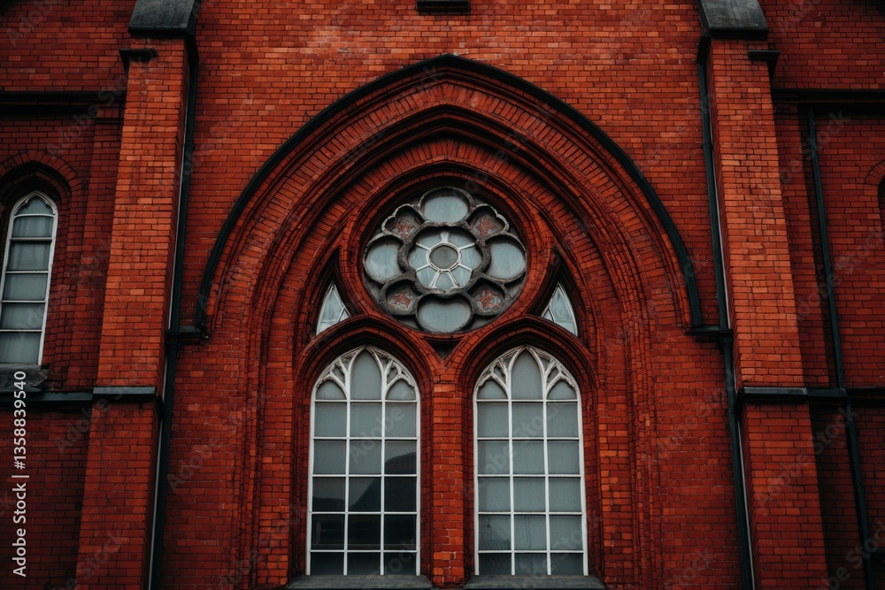 Fototapeta premium Brick church window details offer a captivating gothic architecture view