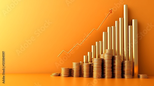 Gold coins and chart showing financial growth over time