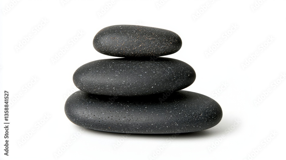 Three Smooth Black Stones Stacked High Representing Balance and Serenity Three Smooth Black Stones Stacked High Representing Balance and Serenity