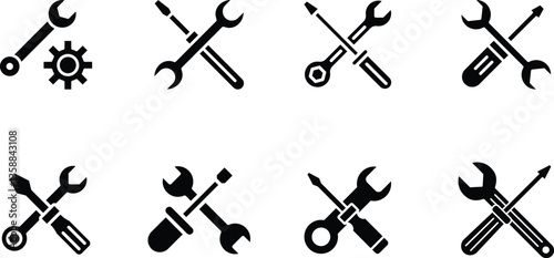 Collection of Troubleshoot Icon Set Vector Art Illustration on White Background.