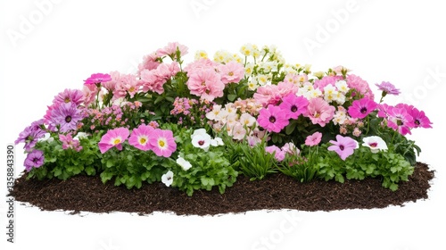 Vibrant Seasonal Flower Bed on White Background