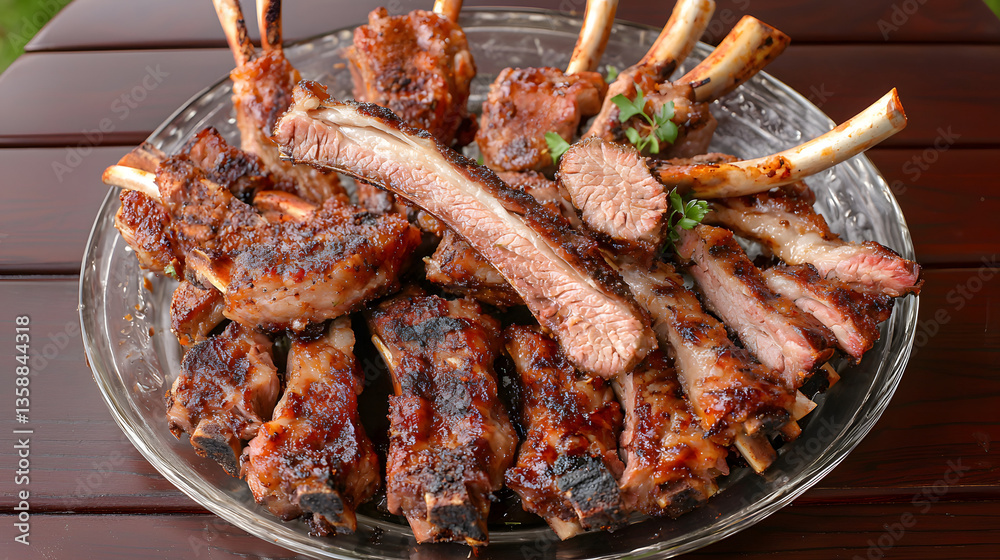 Lamb Ribs Cooked and Grilled, Served Plain on a Clear Plate, Highlighting the Juicy and Tender Texture.
Lamb Ribs Cooked and Grilled, Served Plain on a Clear Plate, Highlighting the Juicy and Tender Texture.