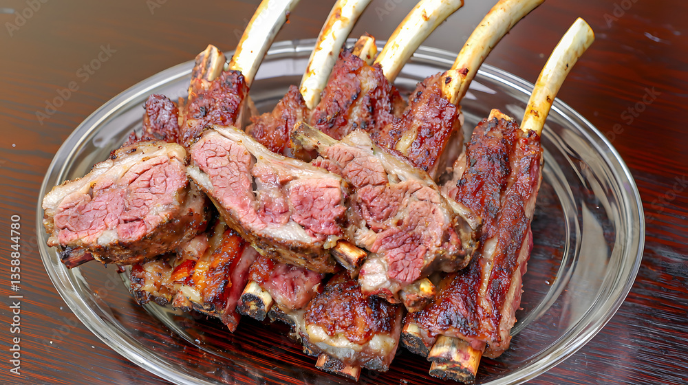 Lamb Ribs Cooked and Grilled, Served Plain on a Clear Plate, Highlighting the Juicy and Tender Texture.
Lamb Ribs Cooked and Grilled, Served Plain on a Clear Plate, Highlighting the Juicy and Tender Texture.