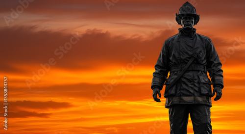 Firefighter Statue Silhouette at Sunset: A Tribute to Bravery and Sacrifice
