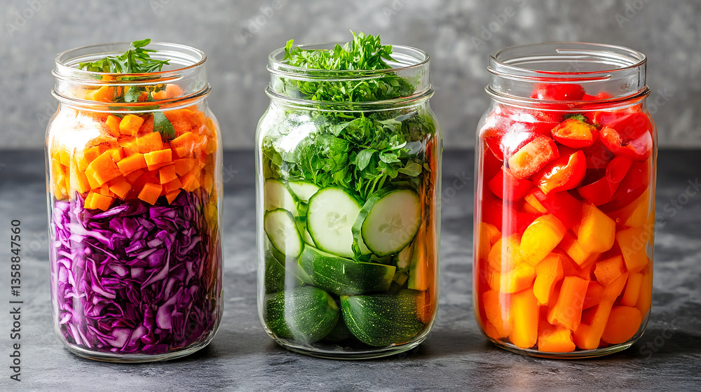 Set of colorful vegetables in glass jars sourced Set of colorful vegetables in glass jars sourced