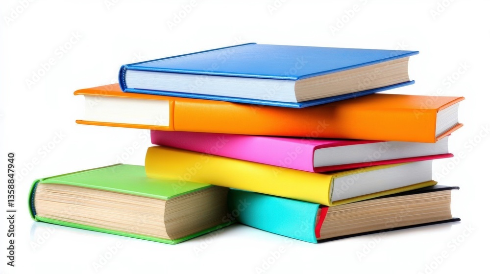 Colorful Academic Books Stacked in a Library Setting Colorful Academic Books Stacked in a Library Setting