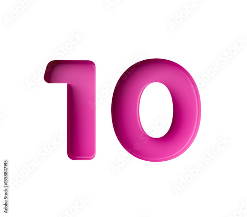 Foto Vibrant pink number 10 Ten in bold gradient font with a slight shadow effect, 3d