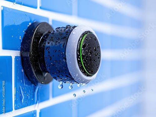 High quality water leak sensor installed on a blue wall for monitoring potential water leakage in the environment