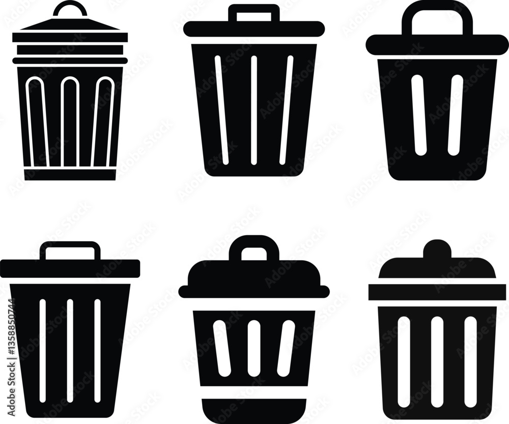 A Set of Trash Bin Icon Vector Silhouette Illustration. A Set of Trash Bin Icon Vector Silhouette Illustration.