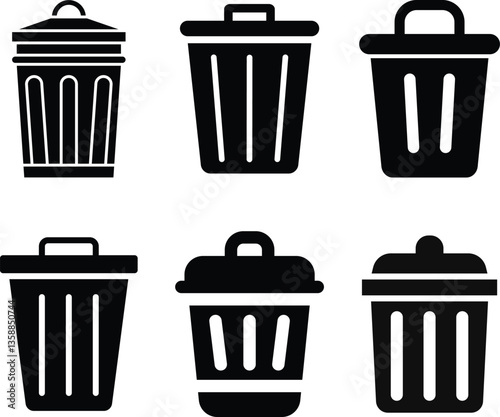 A Set of Trash Bin Icon Vector Silhouette Illustration.