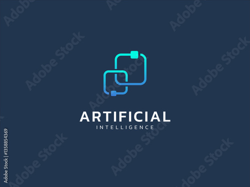 Artificial intelligence with twisted infinity double round square symbol technology Analysis logo vector design concept. AI technology logotype symbol for advance technology, tech company, ui, network