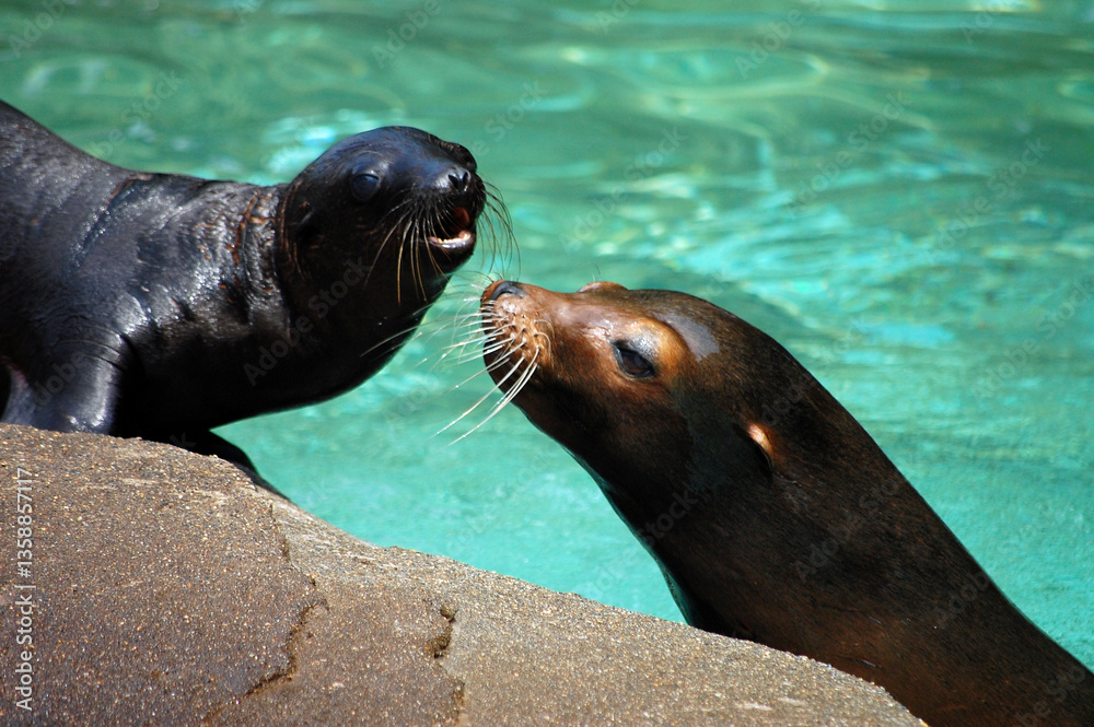 Naklejka premium 我が子を見つめるアシカのママ①