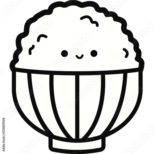 a vector of a cute ricebowl in black and white coloring