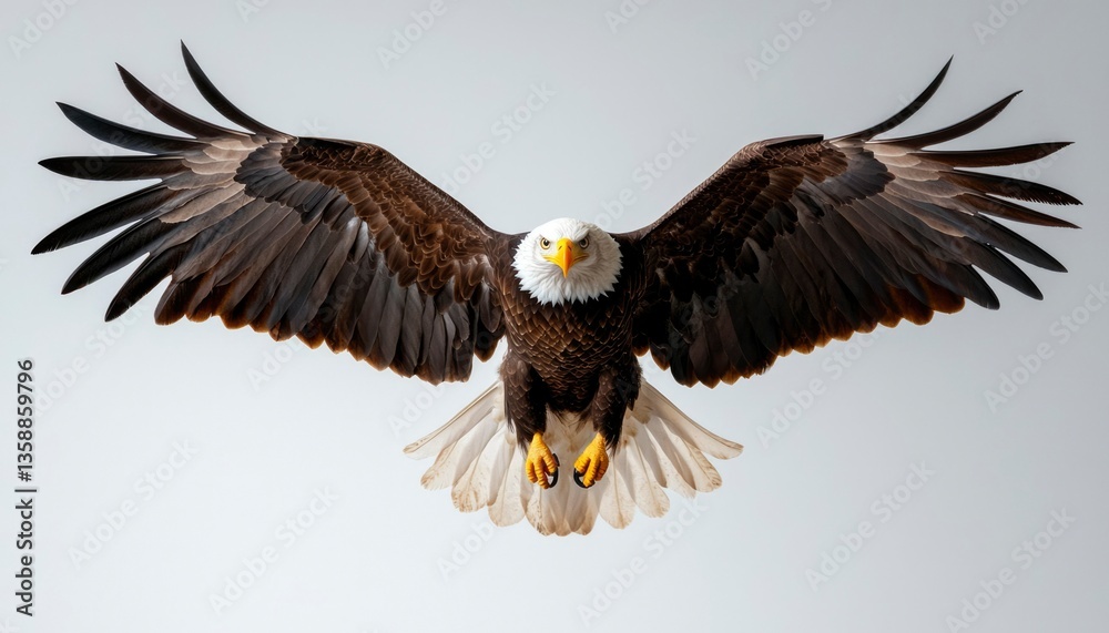 Fototapeta premium Eagle soars with widespread wings against white backdrop for wildlife publications