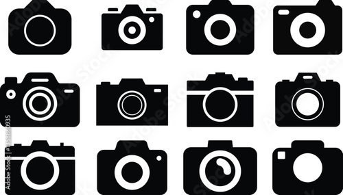 A Set of Camera Icon Vector Silhouette Design. Photo Camera Icon Set Illustration.