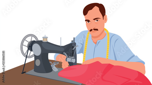Tailor Stitching clothes, tailor working on the sewing machine, Garment worker