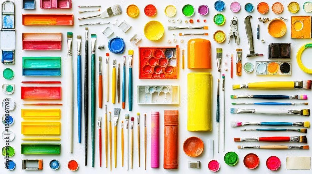 Fototapeta premium Organized Painting Tools and Accessories on White Background