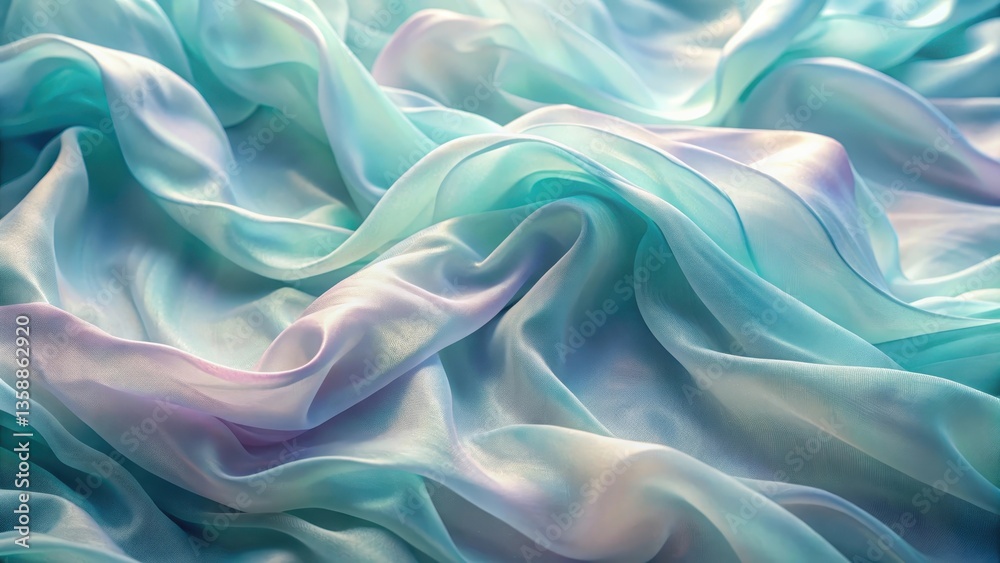 Obraz premium Flowing Aqua and Lavender Silk Fabric Draped in Soft Folds for Elegant Background