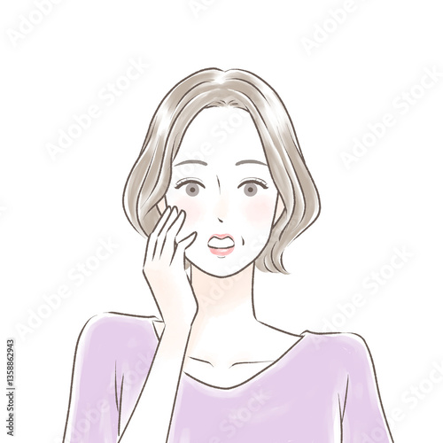 顔に手を当てて驚く綺麗なシニア女性　