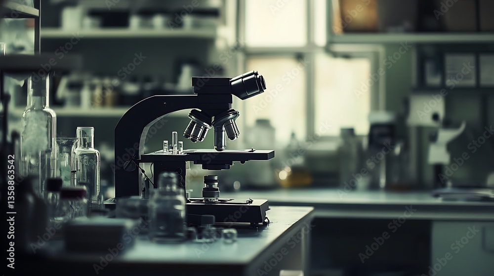 Asian scientist wearing lab coat safety gear examines water sample in glass cup under microscope. Water quality test in laboratory setting. Expert analyzes water purity. Microbiological control test Asian scientist wearing lab coat safety gear examines water sample in glass cup under microscope. Water quality test in laboratory setting. Expert analyzes water purity. Microbiological control test
