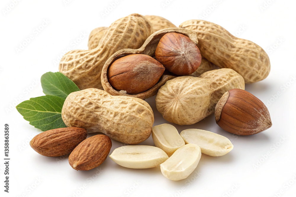 Peanuts and Hazelnuts in a Pile on transparent background Peanuts and Hazelnuts in a Pile on transparent background
