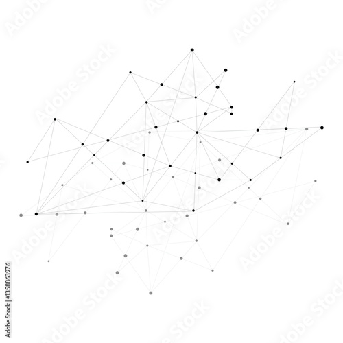 Geometrical triangle mesh line wire frame with dots isolated.