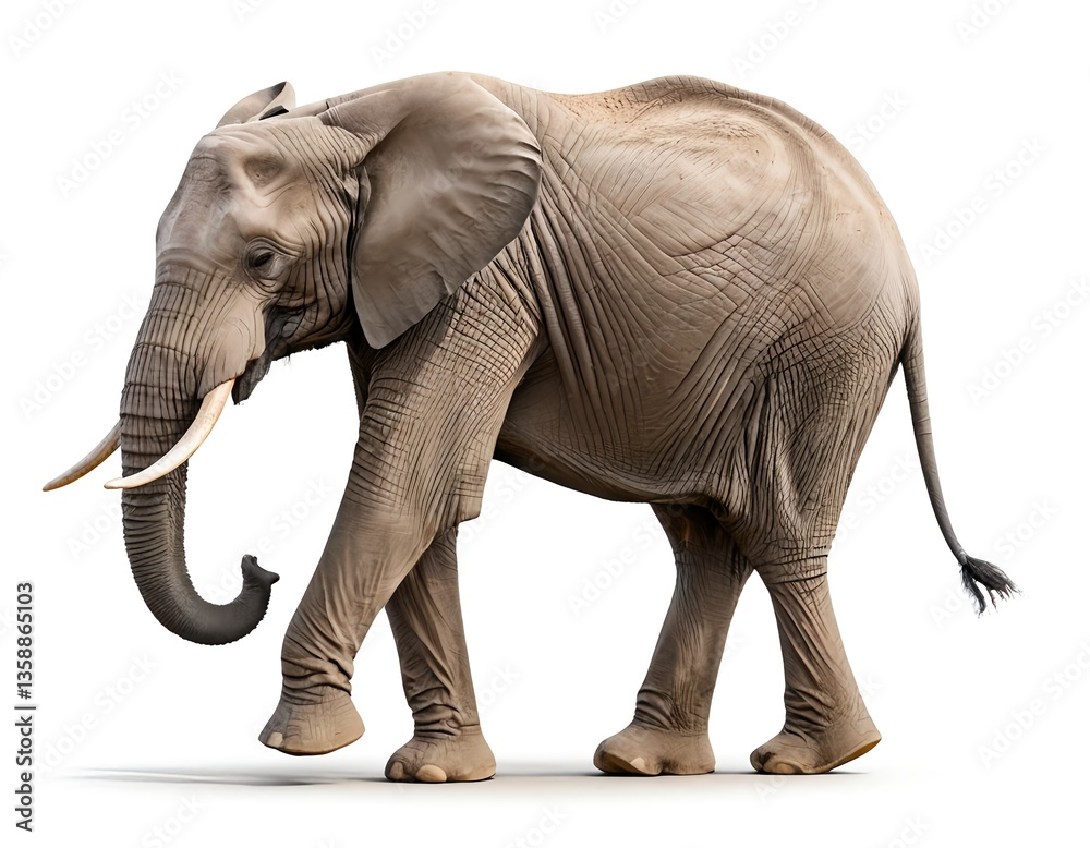 Fototapeta premium African Elephant Walking Isolated on White