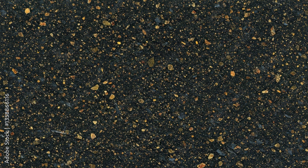 Fototapeta premium A Detailed Close-up of Black Galaxy Granite, Displaying a Smooth Black Surface Delicately Dusted With Ultra-Fine Gold and Bronze Mineral Specks-