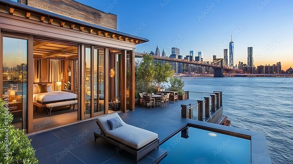 Fototapeta premium A Luxurious Suite Offers Beautiful Views of a City Skyline