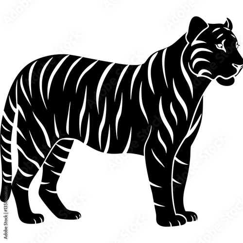 Black Tiger Silhouette Vector Isolated Wild Animal Stripe Design 