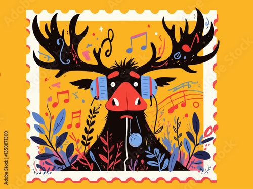 modern style moose head in the form of a stamp