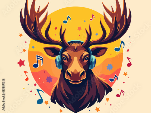 modern style moose head in the form of a stamp